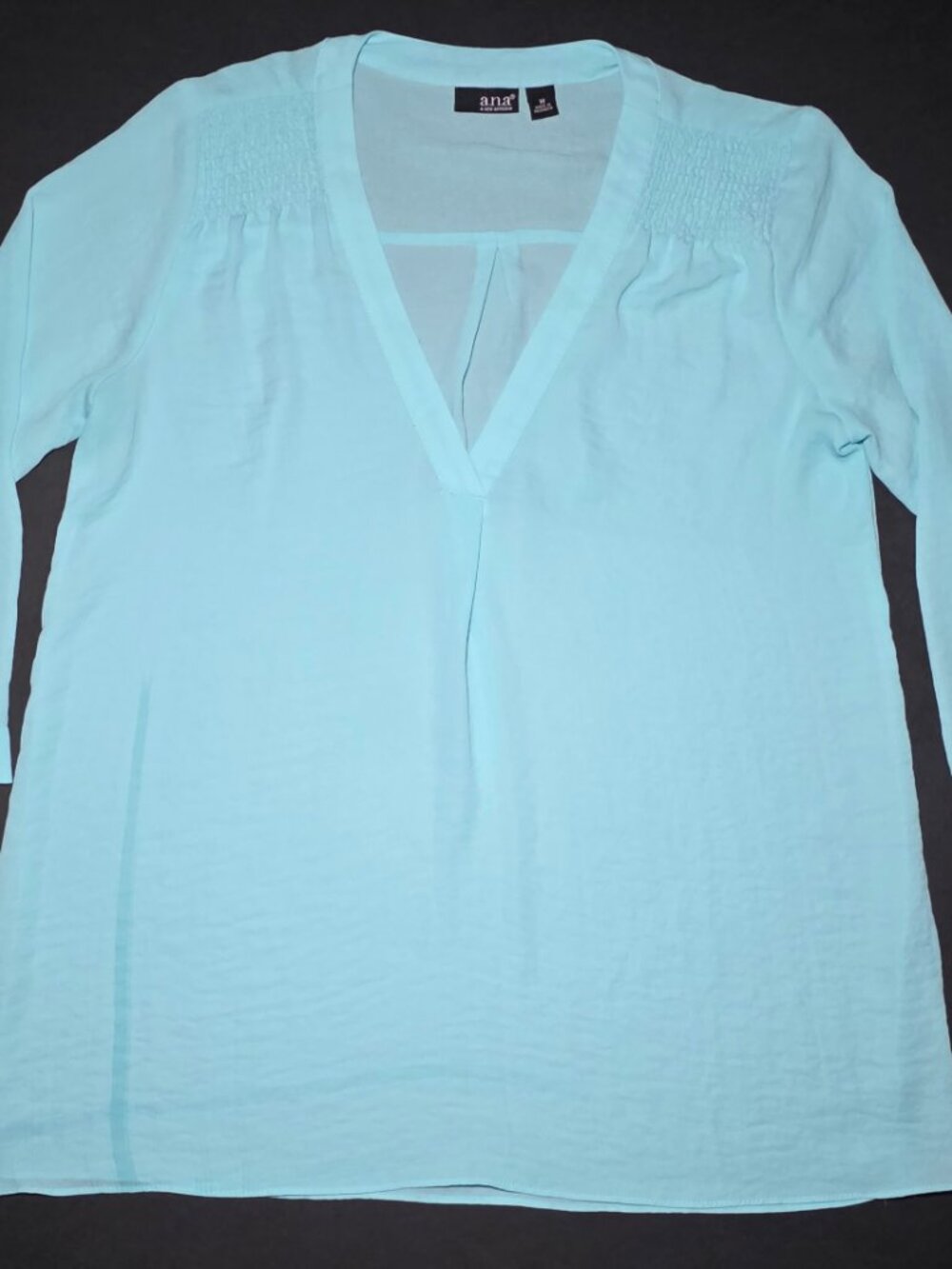 A.N.A. Womens Light Blue Sheer 3/4 Sleeve Blouse Top Size Medium